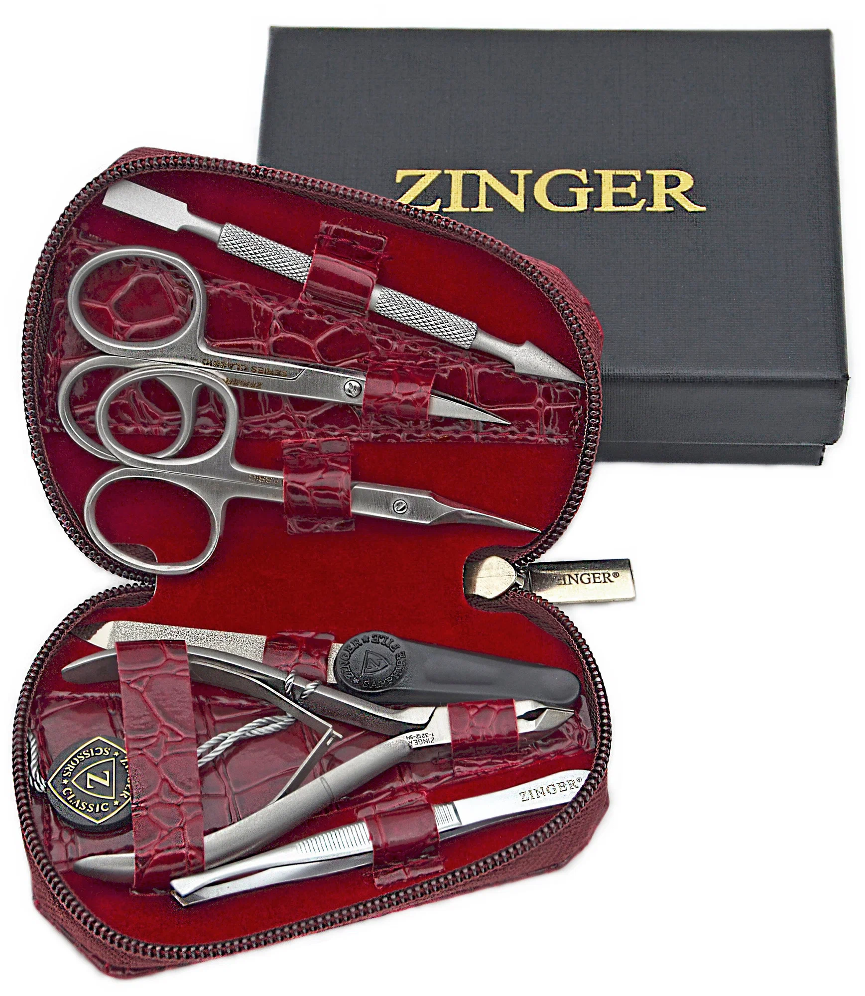 Маникюрный набор Zinger 7103 (6 предметов) КРАСНЫЙ КРОКОДИЛ - фото