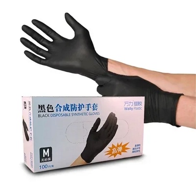 Перчатки нитриловые Wally Plastic, черные, размер М, 50 пар (100шт) - фото