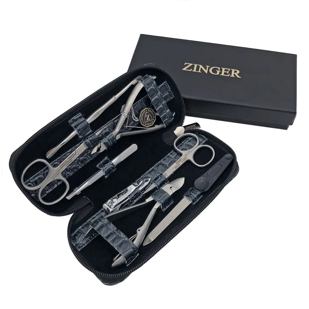 Маникюрный набор Zinger 7106 (8 предметов) ЧЕРНО-СИНИЙ КРОКОДИЛ - фото3